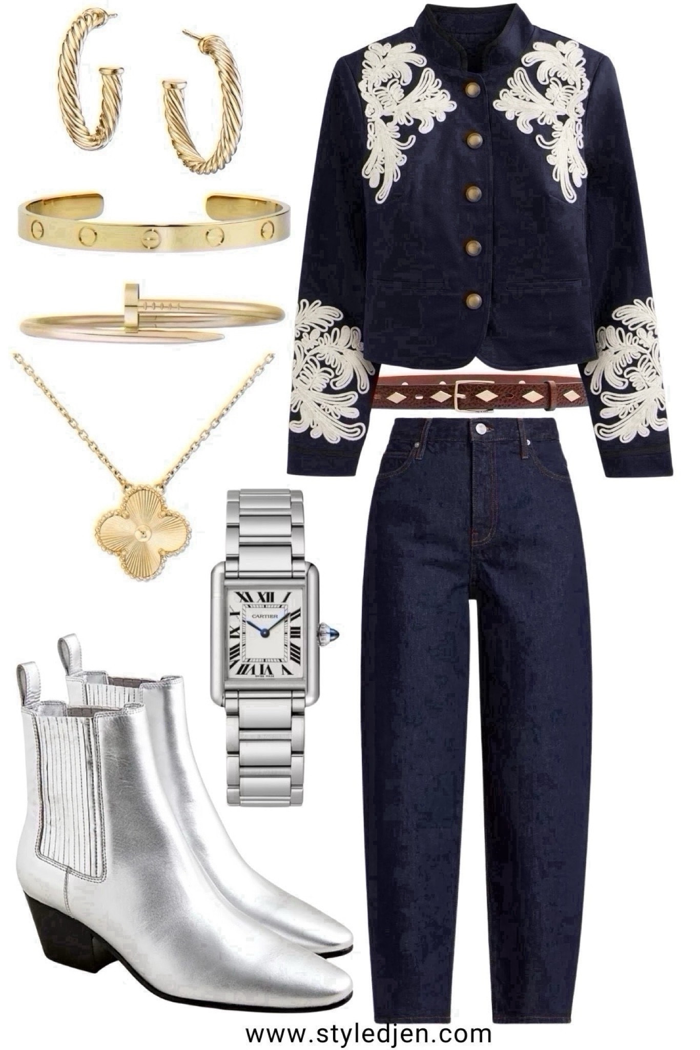 Western rodeo outfit idea - barrel horseshoe jeans, western belt, silver metallic booties  



#LTKFindsUnder100 #LTKSeasonal #LTKStyleTip