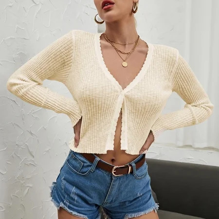 Aayomet Long Cardigans For Women Women s Long Sleeve Cable Knit Sweater Open Front Cardigan Button L | Walmart (US)