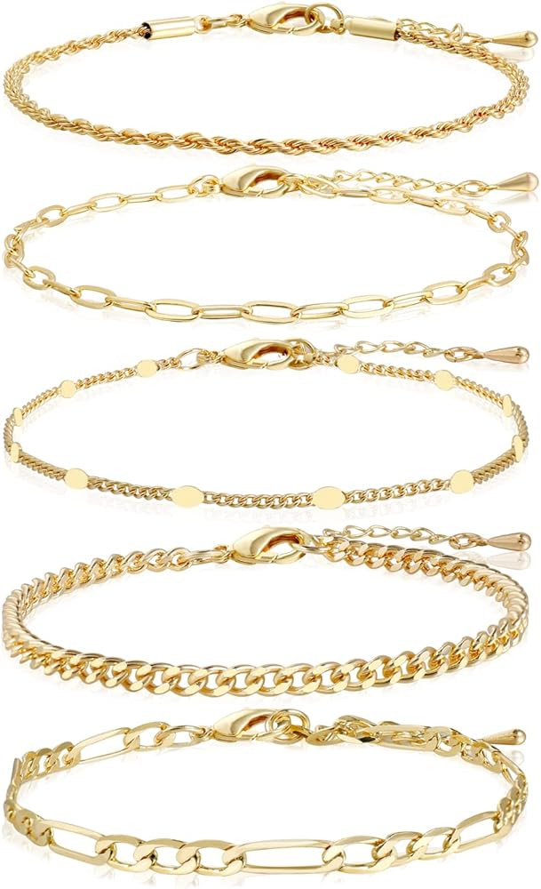 CONRAN KREMIX Gold Chain Bracelets Set Stackable Dainty Link Gold Bracele Trendyt Jewelry For Wom... | Amazon (US)