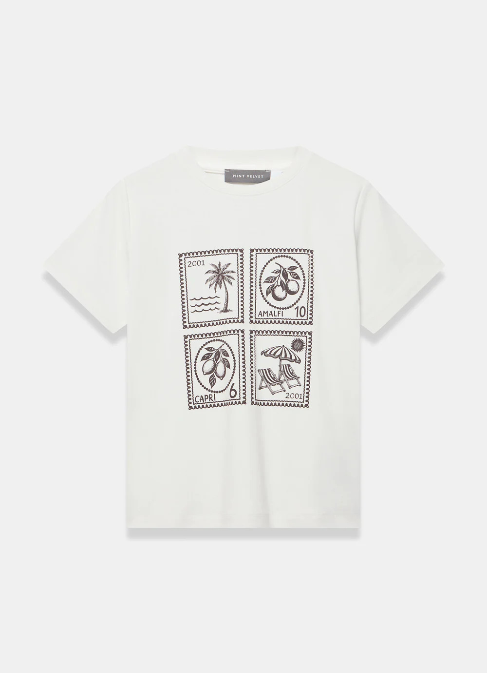White Cotton Stamp Graphic T-Shirt | Mint Velvet - UK