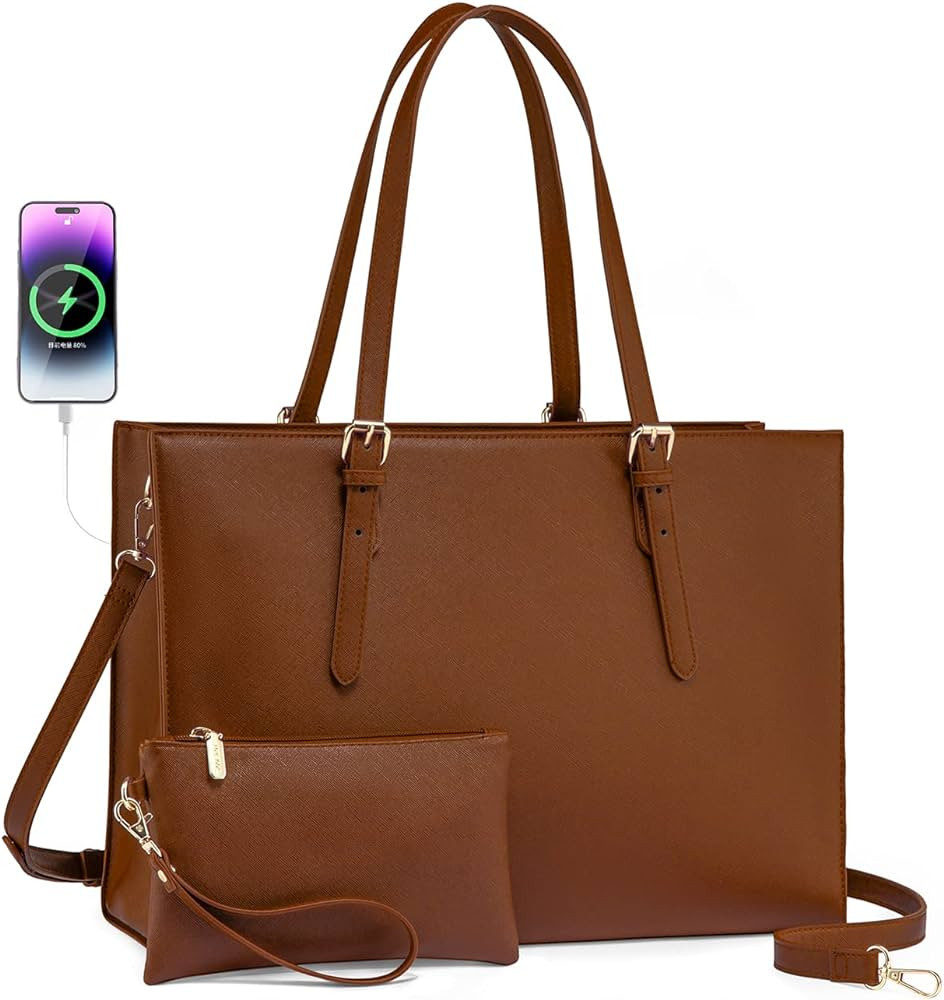 LOVEVOOK Laptop Bag for Women, 15.6 Inch Large Waterproof PU Leather Computer Tote Bag for Work B... | Amazon (US)