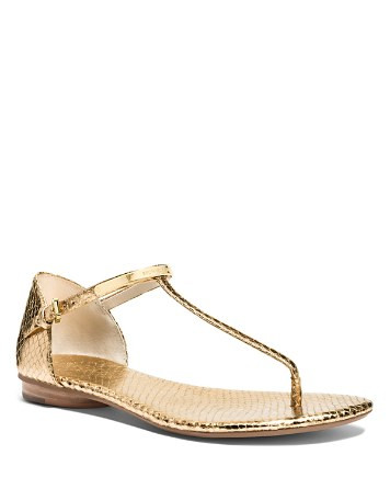 MICHAEL Michael Kors Flat T-Strap Sandals Kristen Metallic | Bloomingdale's (US)