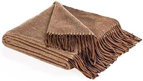 spencer & whitney Bed Blanket Wool Throw Blanket 70% Wool 30% Viscose Brown Soft Wool Blanket Twi... | Amazon (US)