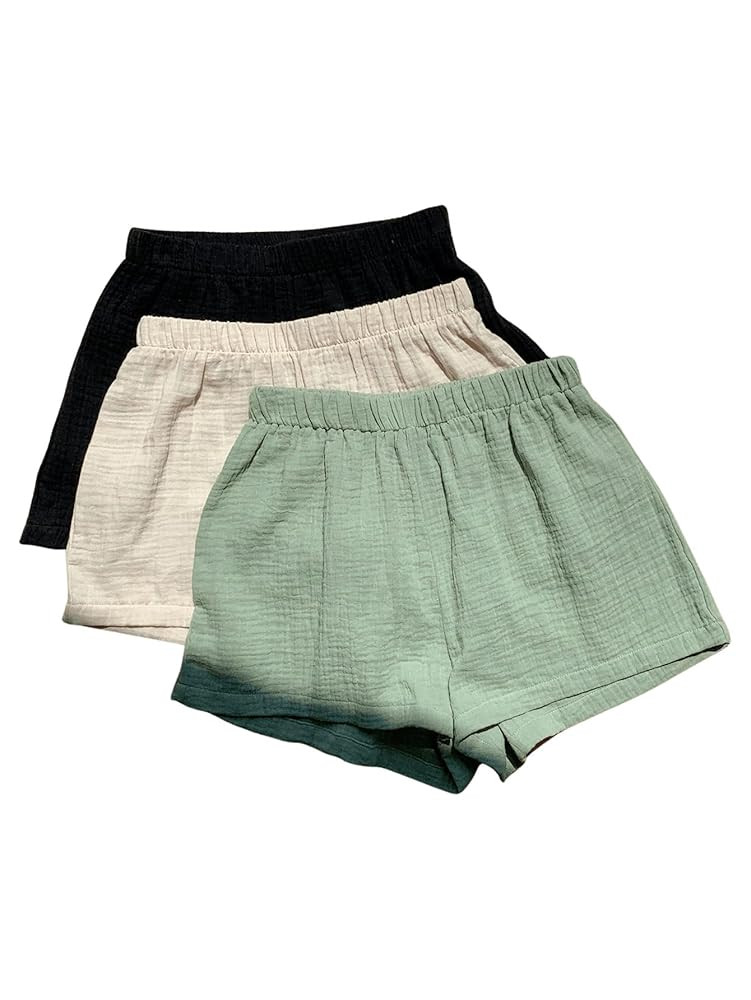 MakeMeChic Women's 3 Pack Linen Shorts Summer Comfy Sleep Pajama Boxer Shorts | Amazon (US)