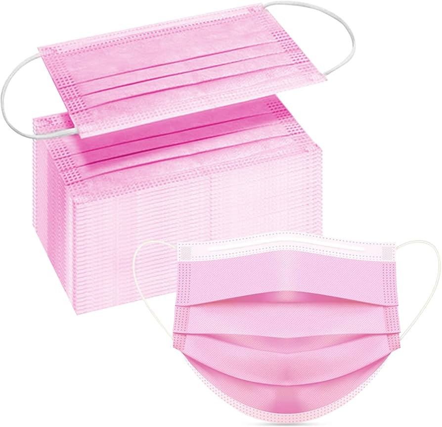 DC-BEAUTIFUL 100 Pcs Pink Disposable 3 Ply Earloop Face Masks,Fit for Adults | Amazon (US)