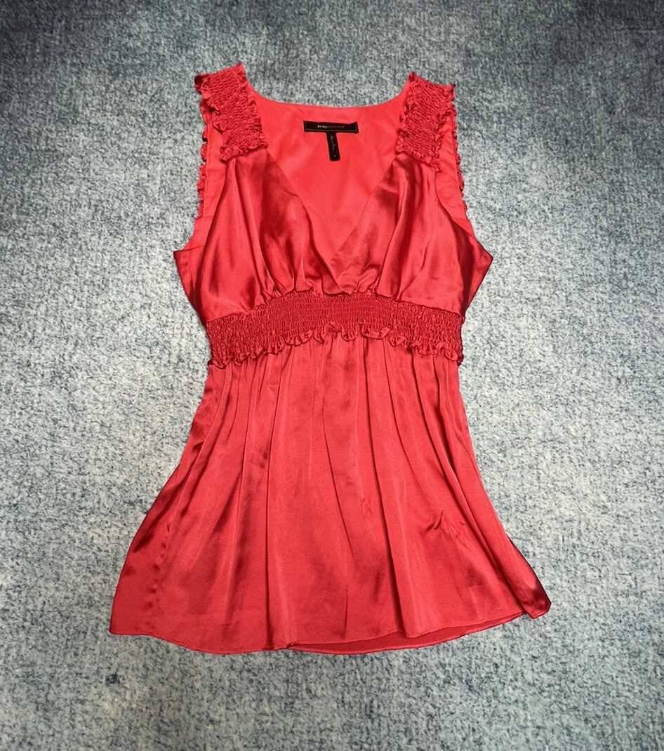 Vintage Y2K BCBG Hot Pink Red Babydoll Tank Silk Size Small Ruched Barbiecore  | eBay | eBay US