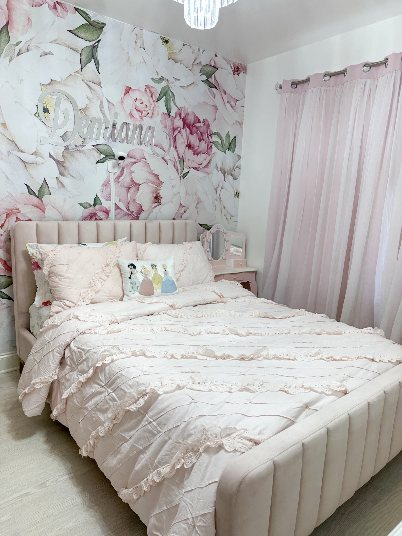 My daughters pink princess room 💗

Pottery barn kids, girly, floral wallpaper, name sign, Disney princess, pink bedding, pottery barn kids bedding, Wayfair bed, pink bed, princess bedroom, kids room, toddler room, girly bedroom 

#LTKBaby #LTKHome #LTKKids