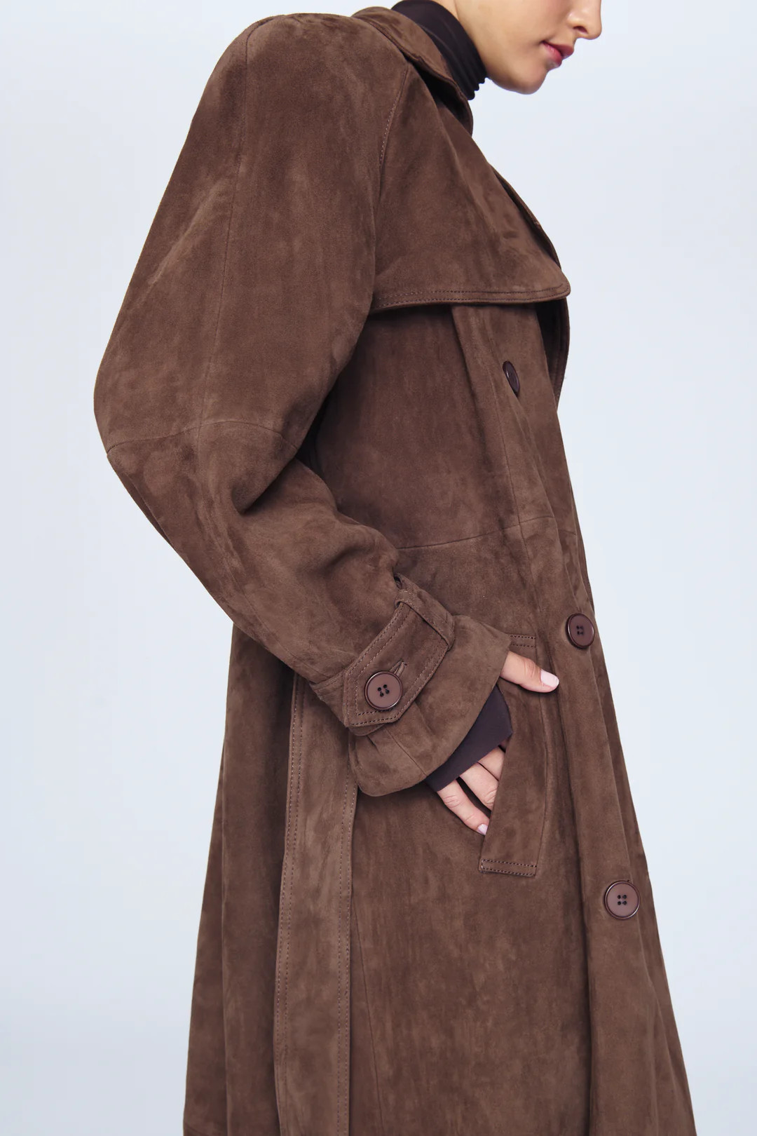 Corrin Suede Trench Coat | DUCIE