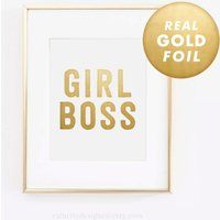 Girl Boss Print, Gold Office Decor, Desk Accessories, Gift For Her, Foil Art, Rose Print | Etsy (US)