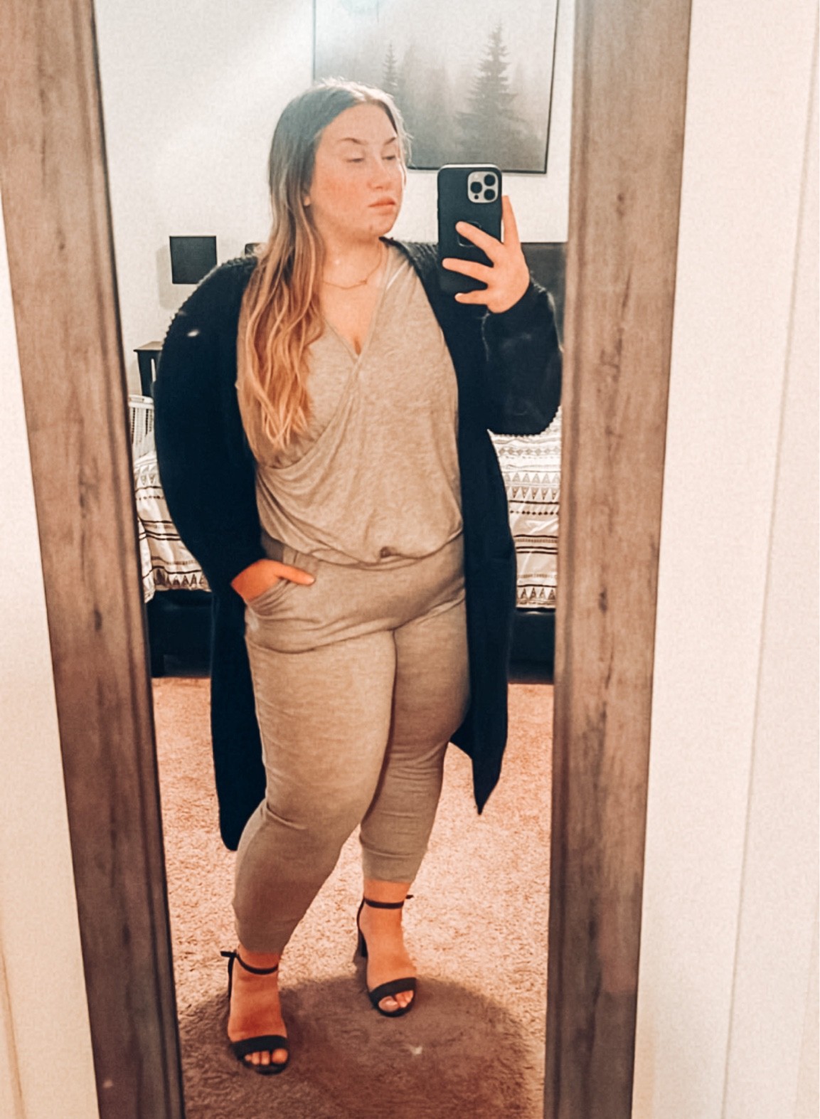 Cozy but dress it up. 
Cardigan/L
Tan 2 piece outfit/L
Olive Green, open toed, 4 inch heels/size 6
•
They don’t have the heels at Target anymore that I’m wearing, but I linked stuffed similar and would look good as well! 

#LTKunder100 #LTKstyletip #LTKbeauty