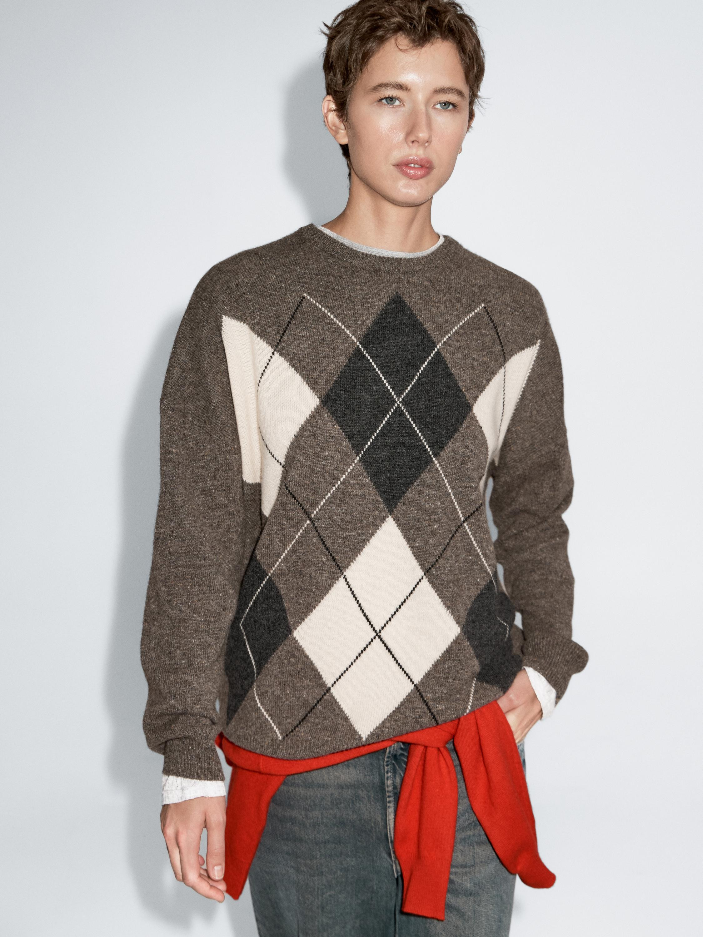 100% wool Argyle knit sweater | Massimo Dutti UK