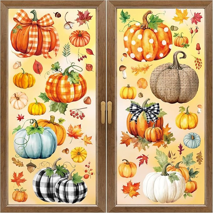 8 Sheets Fall Window Clings, Fall Pumpkin Glass Window Clings, Fall Decorations for Home, Fall Pu... | Amazon (US)