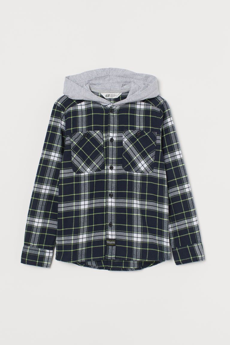 H & M - Hooded Flannel Shirt - Blue | H&M (US)