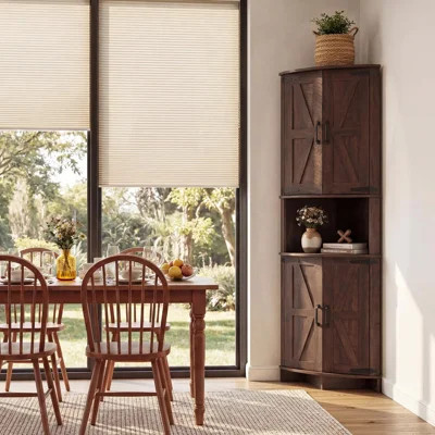 64.8"H Farmhouse Corner Cabinet with Doors, Adjustable Shelves, Triangle Storage Cabinet for Kitchen, Bathroom, Living Room | Wayfair North America