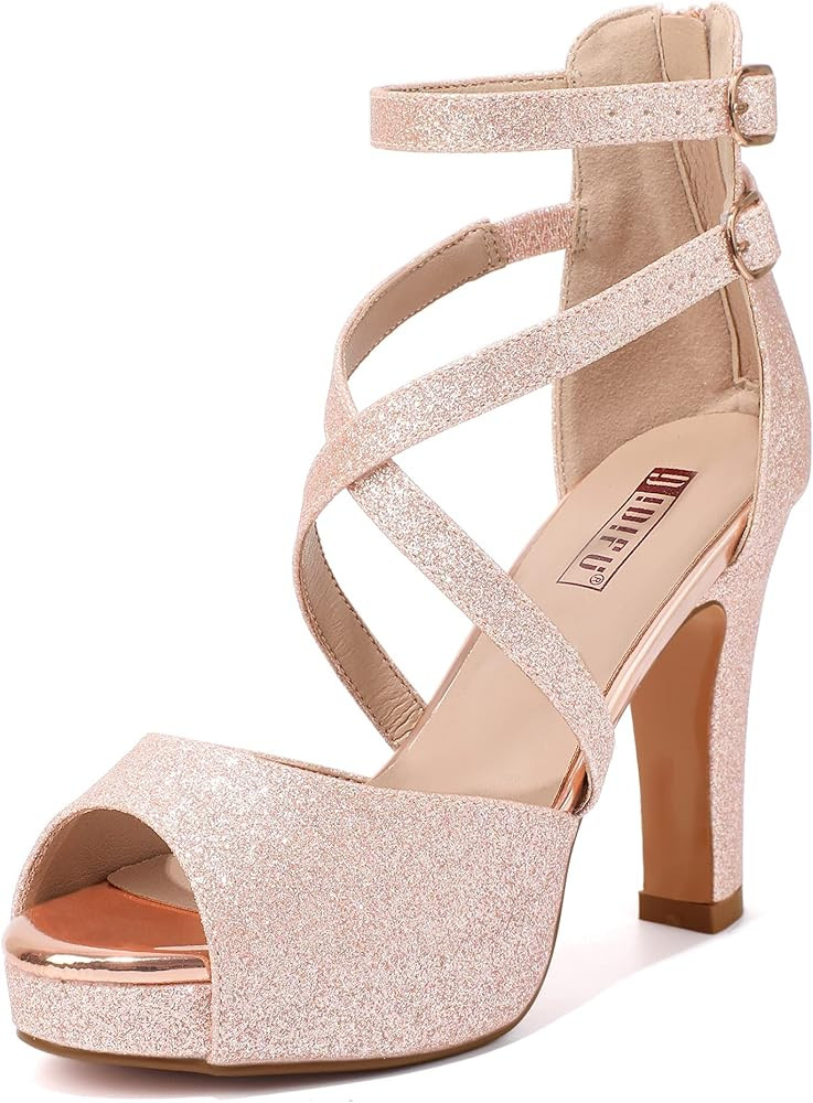 IDIFU Women's IN4 Platform Heels Strappy Chunky Heels For Women Dressy Peep Toe High Heels For Women | Amazon (US)