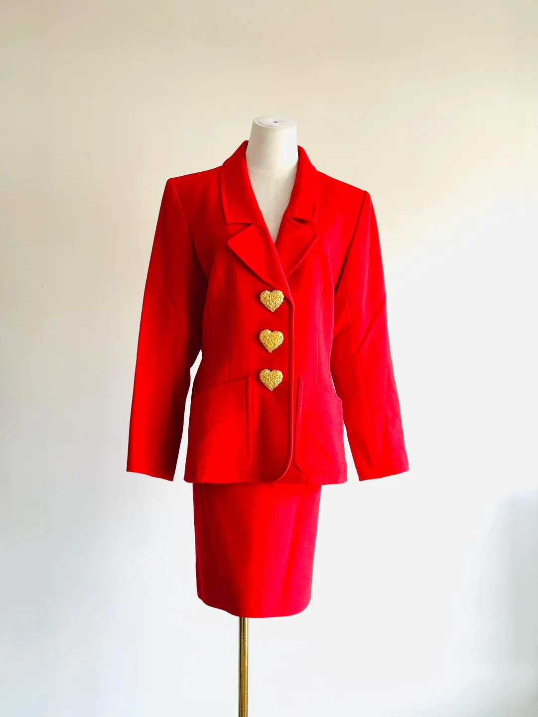 Vintage Yves Saint Laurent Rive Gauche runway iconic red gold heart button skirt suit | Spring 19... | Etsy (US)