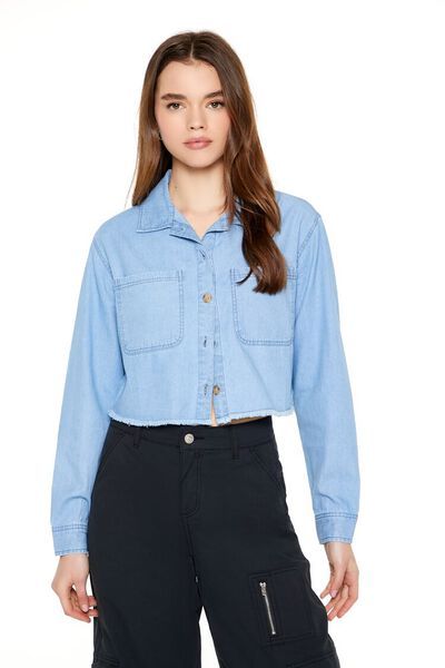 Frayed-Trim Chambray Shirt | Forever 21