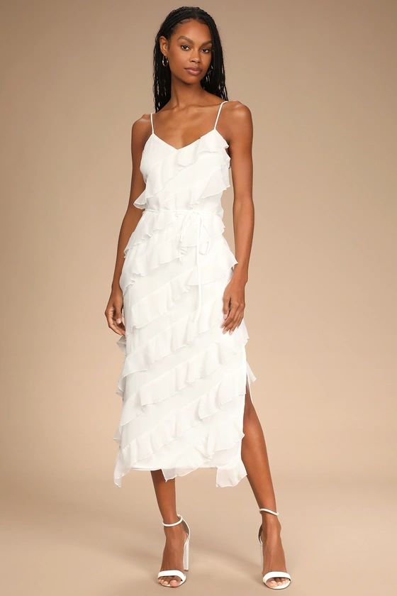 Love the Look White Tiered Ruffled Midi Dress | Lulus (US)