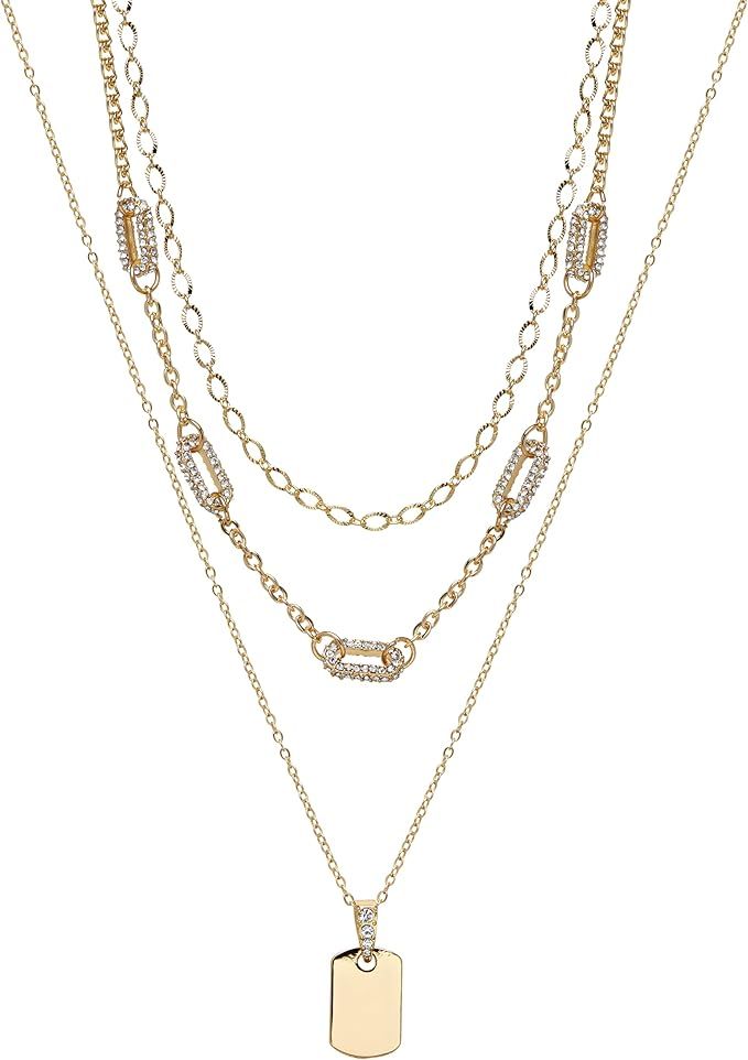 Nautica Women's Necklace - Three Row Layered Pendant Chain: Paperclip Figaro Snake Rope Cable Lin... | Amazon (US)