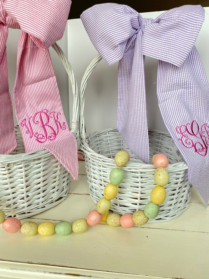 Seersucker Easter Basket Bow - Easter Baskets - Monogrammed Easter Basket Bow - Easter Bow | Etsy (US)