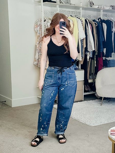 FreePeople lookalike jeans from Amazon wearing size large. 

Casual outfit. 

#LTKFindsUnder50 #LTKMidsize #LTKStyleTip