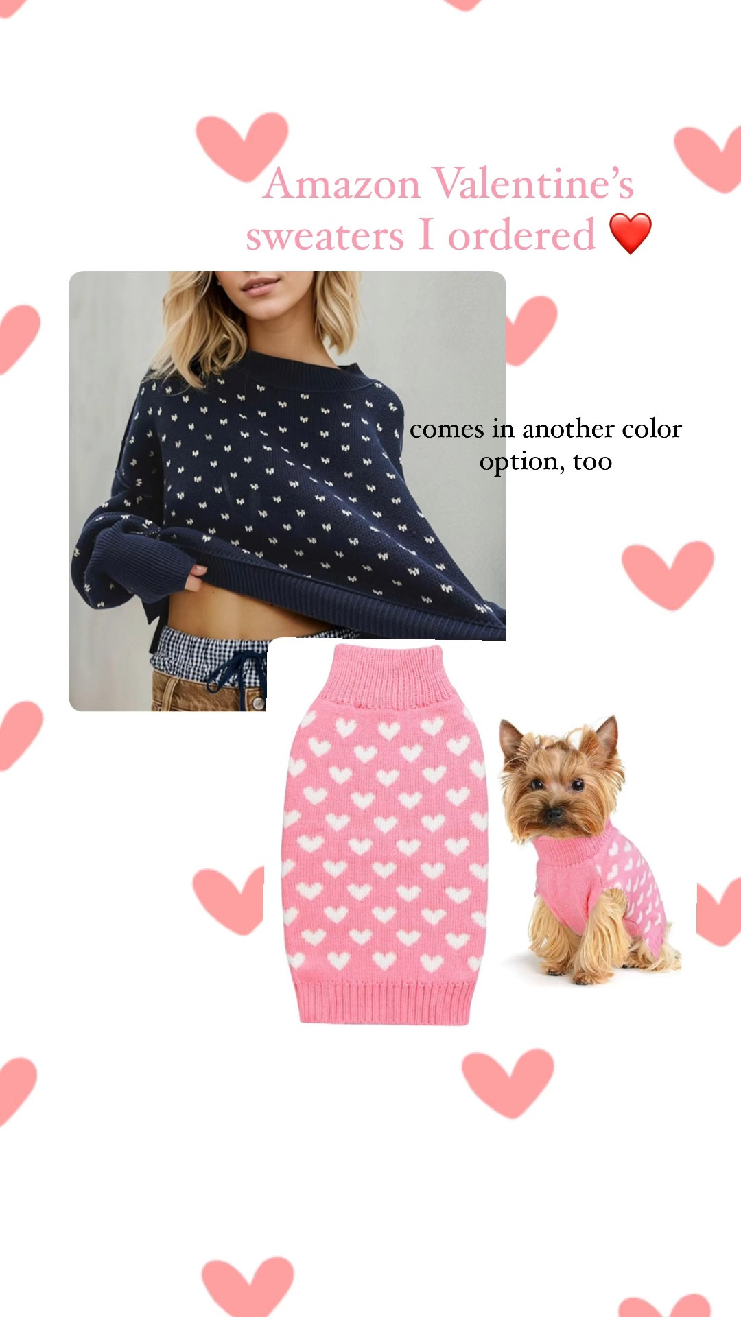 Cute Valentine’s Day sweaters I ordered for me and the puppy ❤️

#LTKSeasonal #LTKFindsUnder50 #LTKStyleTip