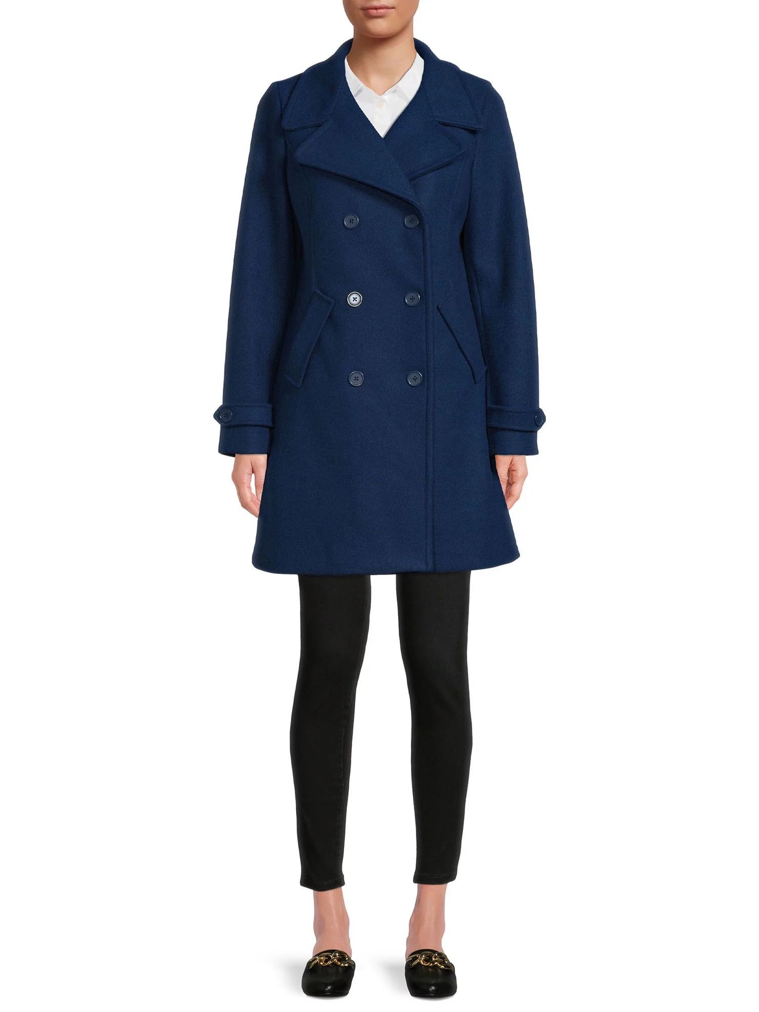 Time and Tru Women's and Plus Double Breasted Coat - Walmart.com | Walmart (US)