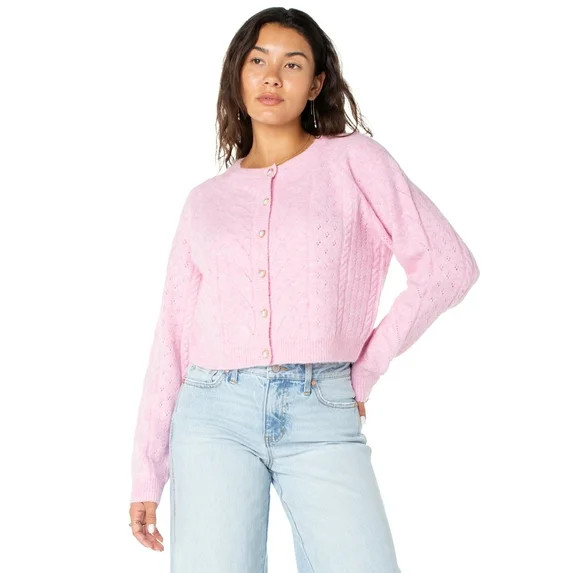 Celebrity Pink Women's and Women's Plus Cable Knit Crew Neck Cardigan, Sizes XS-4X | Walmart (US)