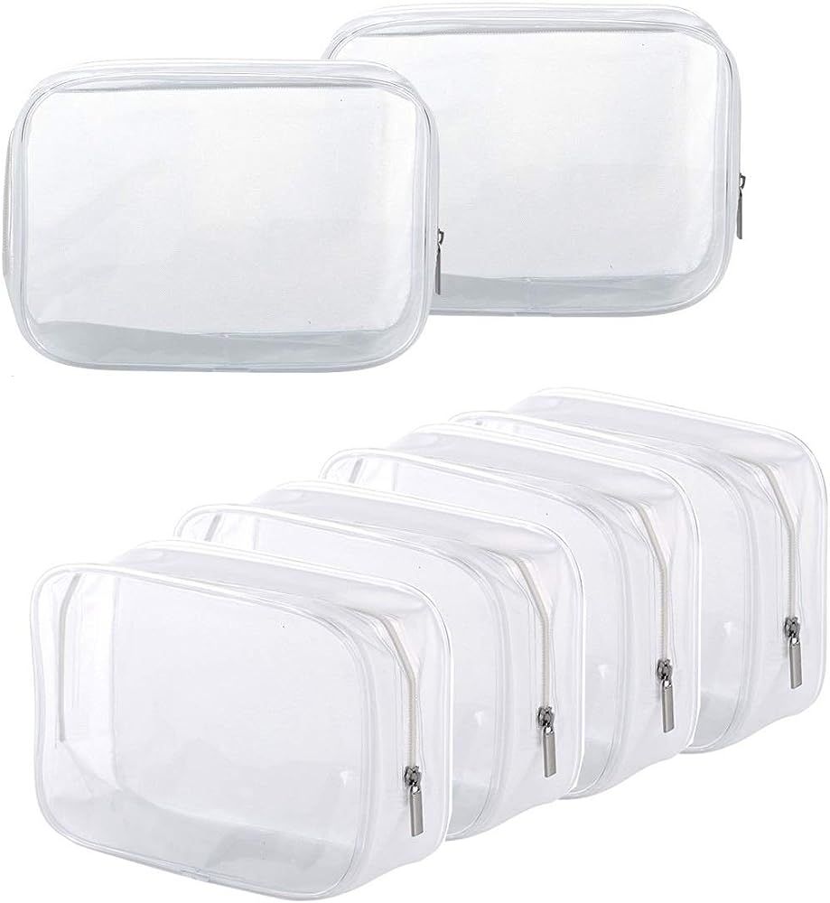 6 Pack Clear Toiletry Carry Pouch with Zipper Portable Plastic Waterproof Cosmetic Bag TSA Approved  | Amazon (US)