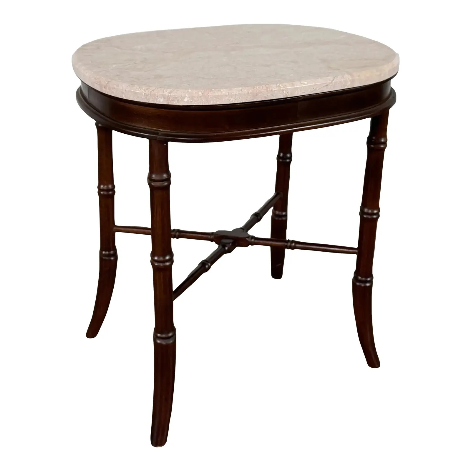 Vintage Faux Bamboo Stone Topped Side Table | Chairish