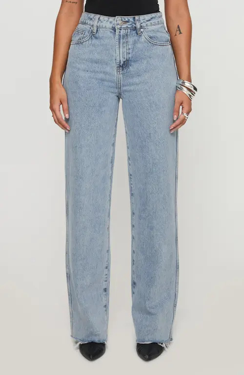 Princess Polly Karlina Raw Hem High Waist Straight Leg Jeans in Light Wash at Nordstrom, Size 6 | Nordstrom