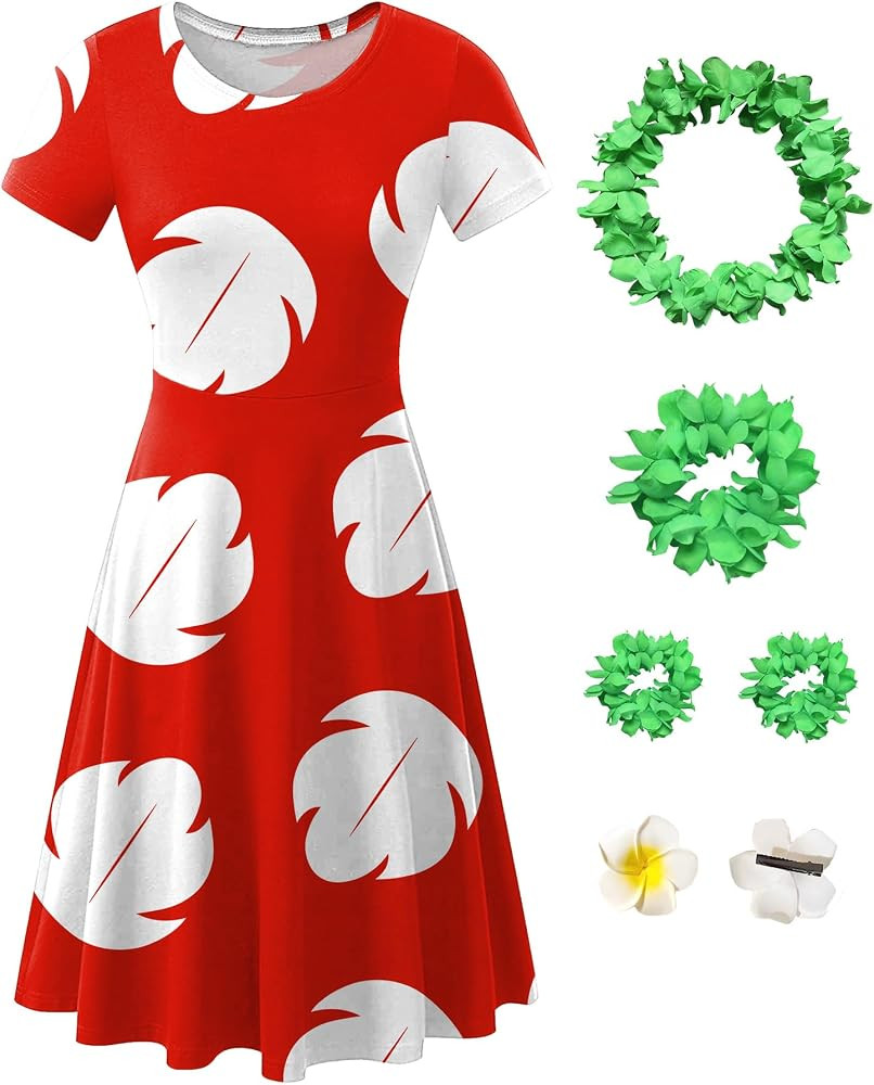 Maisolly Halloween Women's Red Leaf Cosplay Costume Short Sleeve Dress with Wreath and Flower Hai... | Amazon (US)
