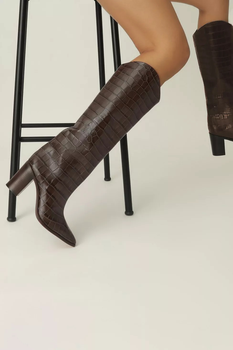 Schutz Maryana Leather Knee-High Croc Boot | Urban Outfitters (US and RoW)