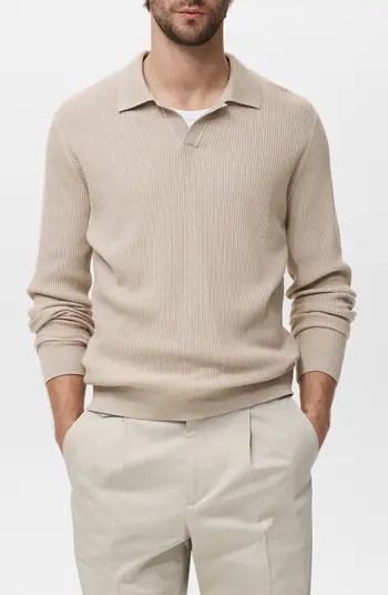 MANGO Johnny Collar Rib Polo Sweater | Nordstrom | Nordstrom