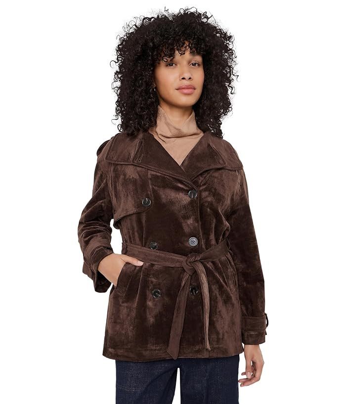 Dark Coffee Faux Suede Trench Coat | Zappos.com