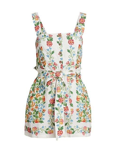 Crosstitch Floral Belted Romper | Saks Fifth Avenue