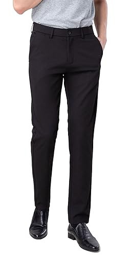 Plaid&Plain Men’s Slim Fit Dress Pants Stretch Dress Pants 8101Black 33X28 | Amazon (US)