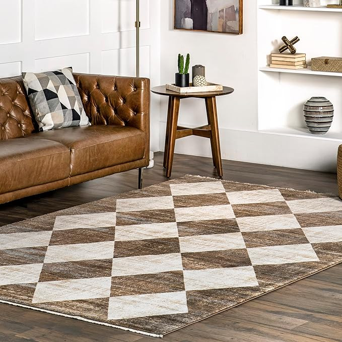 nuLOOM Meline Checkered Fringe Area Rug, 8x10, Beige | Amazon (US)