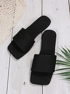 Verdusa Women's Square Open Toe Flat Sandals Slip On Slide Sandals | Amazon (US)