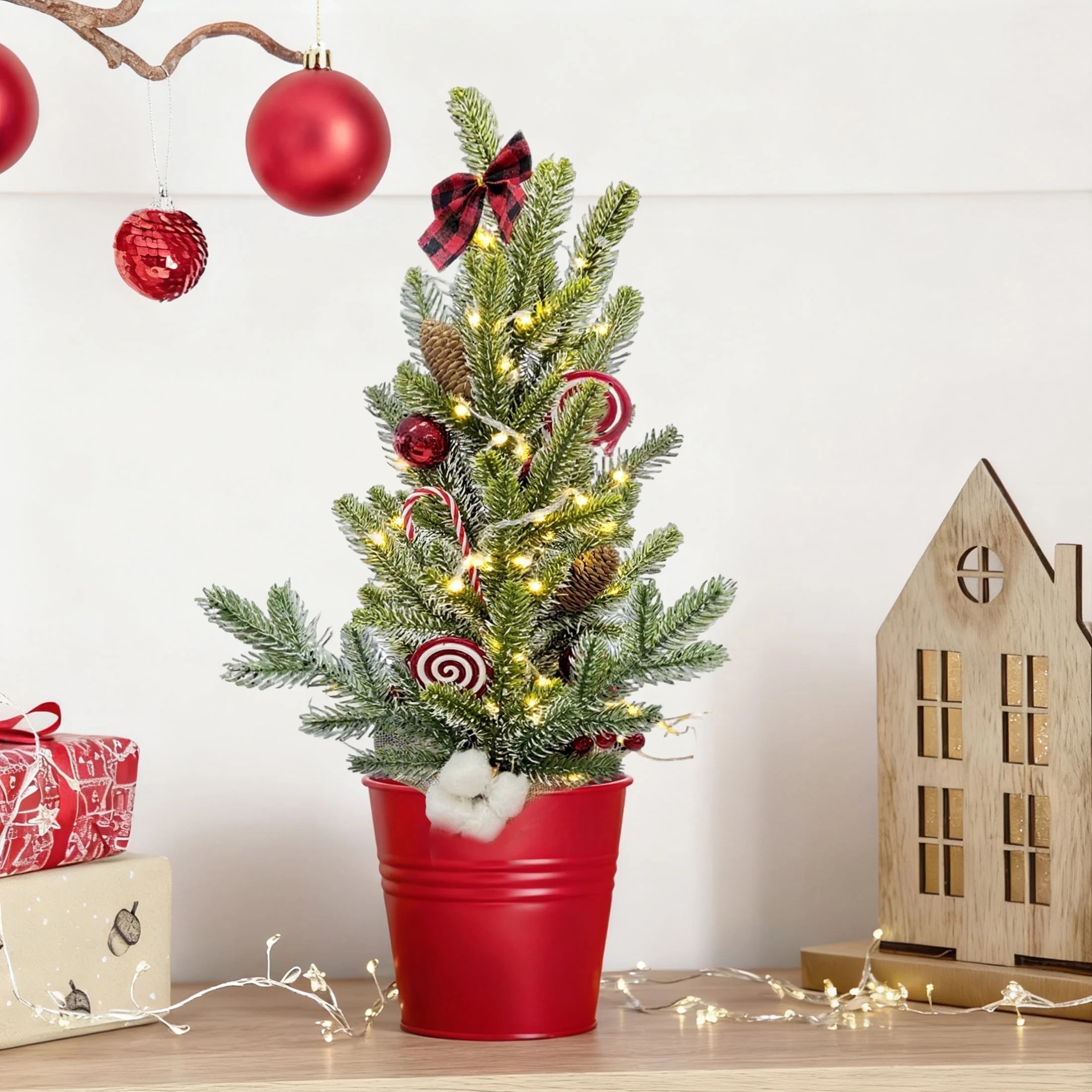 HioHa Pre-Lit Mini Christmas Tree 18 Inch - Small Tabletop Artificial Tree with Lights for Indoor... | Walmart (US)