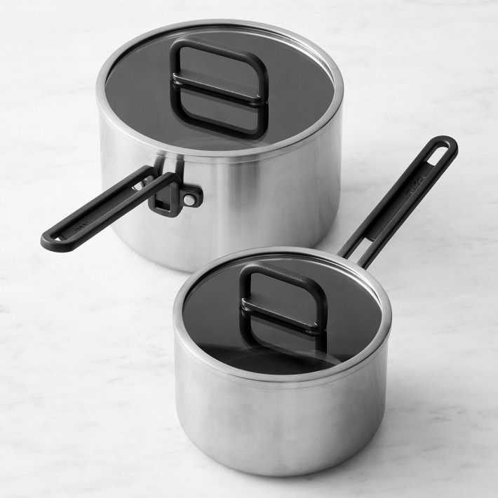 GreenPan™ Stanley Tucci™ Stainless-Steel Ceramic Nonstick 4-Piece Saucepan Set | Williams-Sonoma