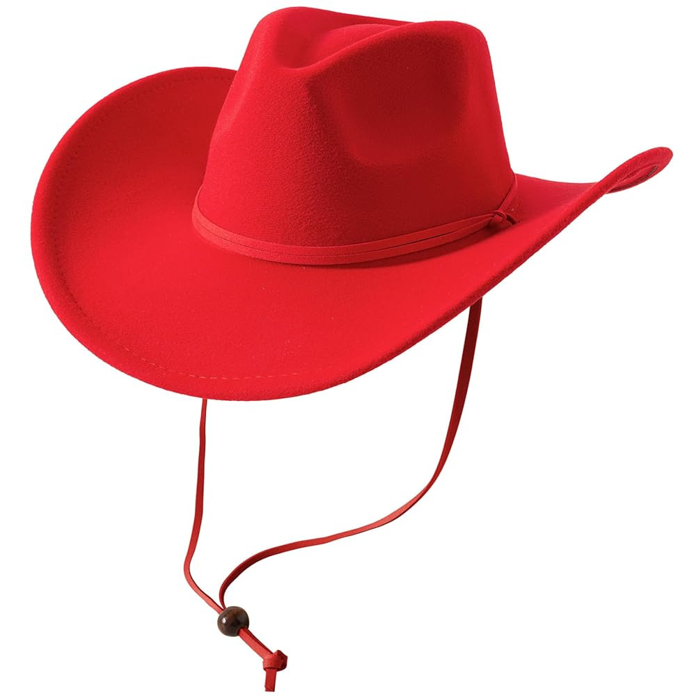 Lanzom Women Men Retro Felt Wide Brim Western Cowboy Cowgirl Hat Dress Up Hat with Wind Lanyard | Amazon (US)