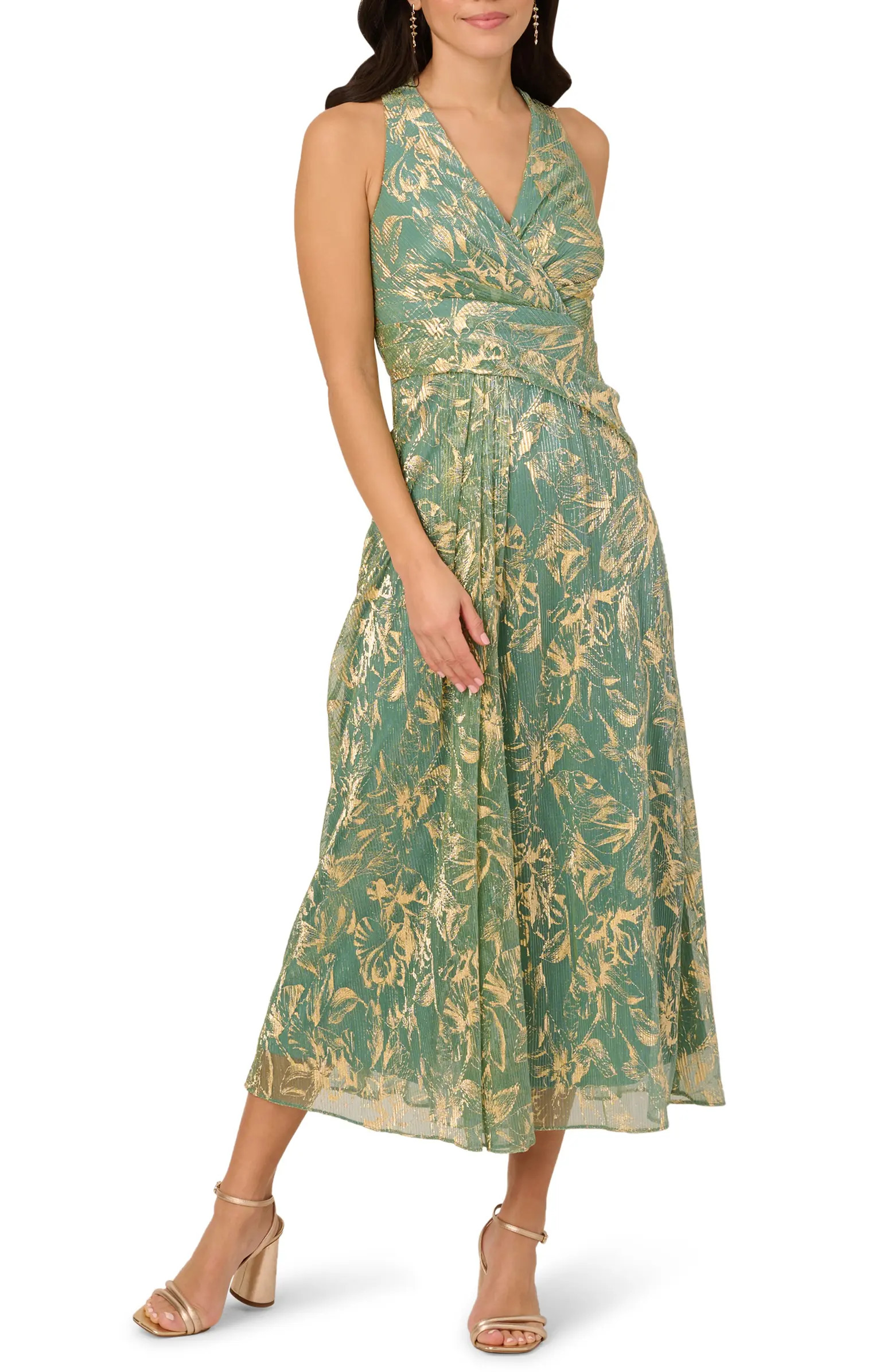 Adrianna Papell Metallic Leaf Crinkle Cocktail Dress | Nordstrom | Nordstrom