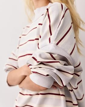 Gacaky Womens Oversized Striped Sweatshirt Mock Neck Pullover Fall Outfits | Amazon (US)