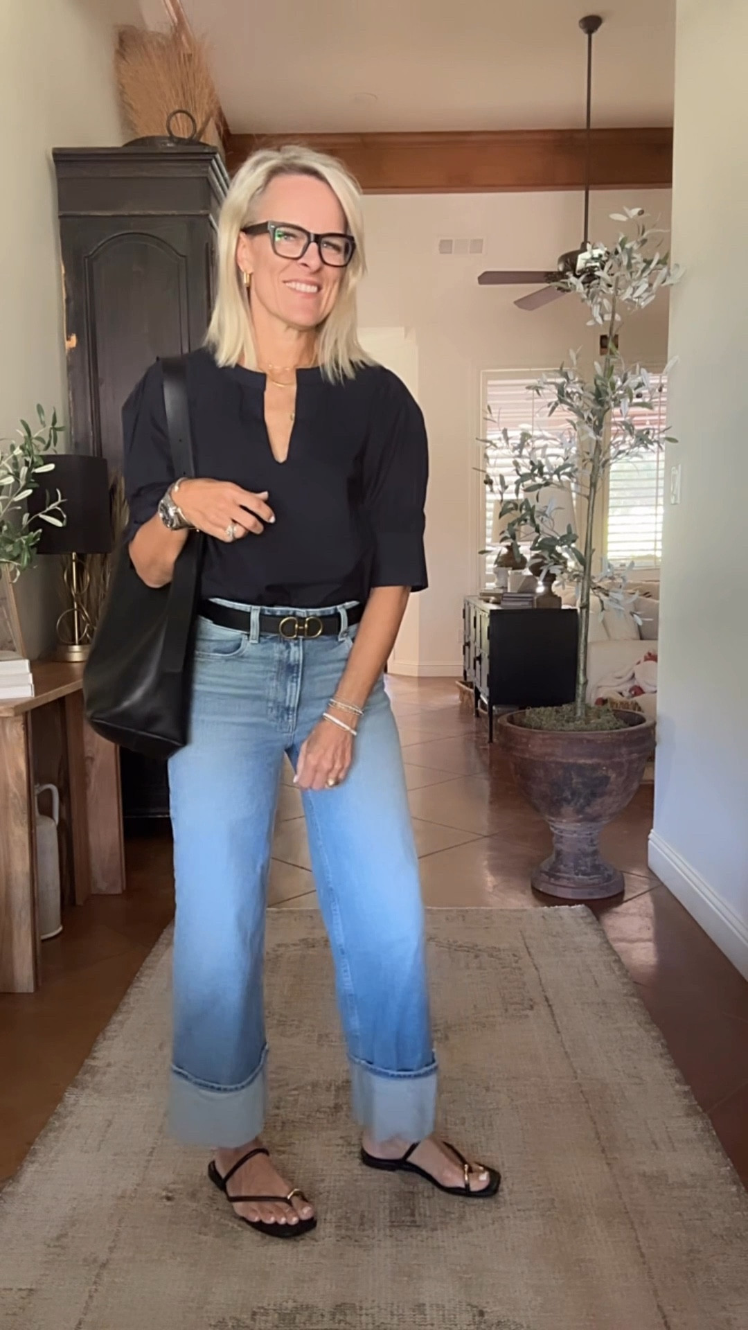Sharing an outfit of the day idea mixing high and low price points. These are my absolute favorite pair of cuffed wide leg denim.
AND They are currently on sale 25% off at Paige denim for the friends and family event, no code necessary. Also linking a pair of mother denim that are fabulous and on a friends and family deal at Neimans’s.25% off 
Also linking similar styles at a lower price point. Have it paired here with my $20 pair of sandals from target that are very comfortable. 

These denim fit true to size, I’m wearing a 27 and I’m 5‘6“ tall 

Narrative Jewelry use code CINDY15

Madewell bag and earrings are a part of the 25% off insiders event currently happening until 9/29

#LTKFallSale #LTKSaleAlert #LTKOver40