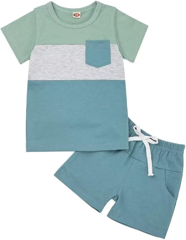 Toddler Baby Boy Clothes Boys Summer Outfits Short Sleeve Patchwork T-Shirt & Solid Shorts Set 12... | Amazon (US)