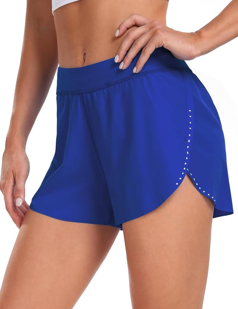 HeyNuts My Pace Running Shorts for Women, Mid Waisted Reflective Athletic Shorts Lined Workout Sh... | Amazon (US)