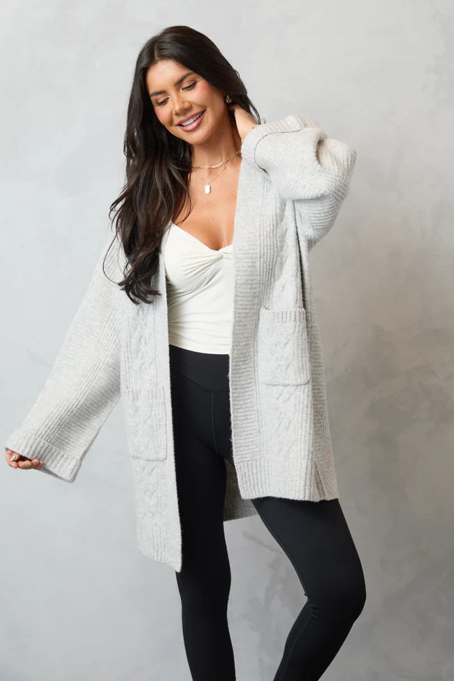 Aleah Grey Cable Sweater Coat SALE | Pink Lily
