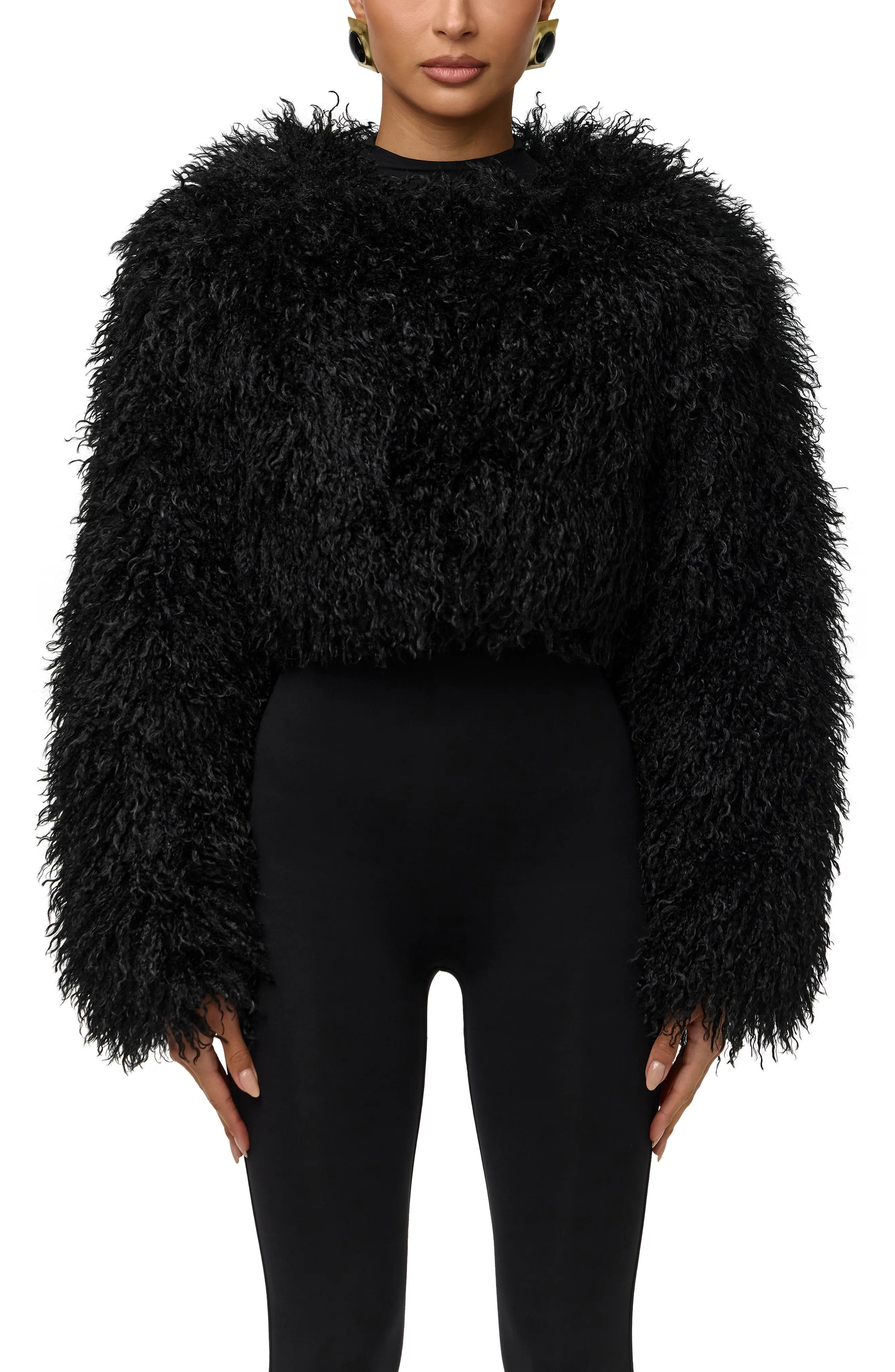 Naked Wardrobe Faux Fur Plush Cropped Jacket (Women) | Nordstrom | Nordstrom