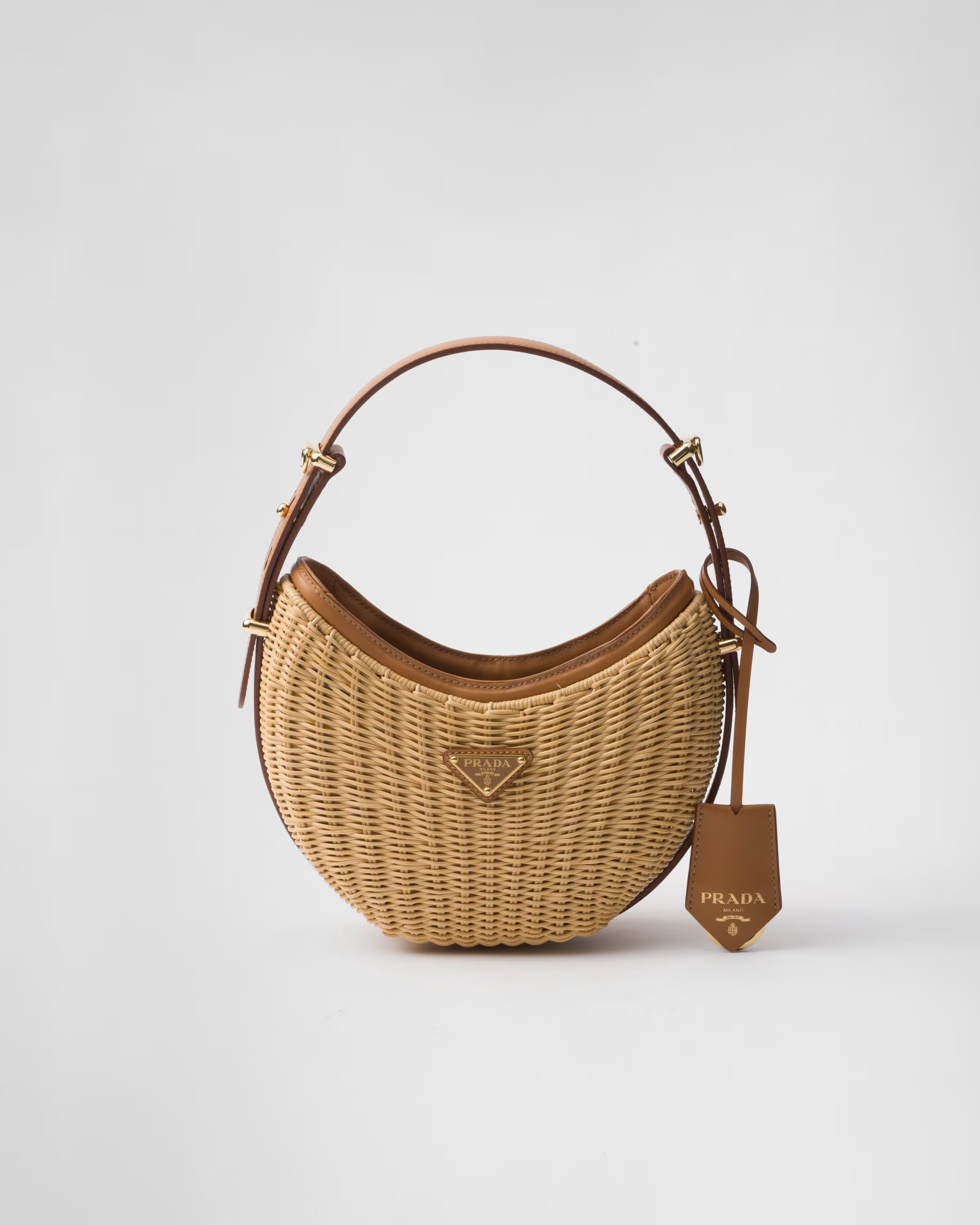 Wicker and leather Prada Arqué bag | Prada US